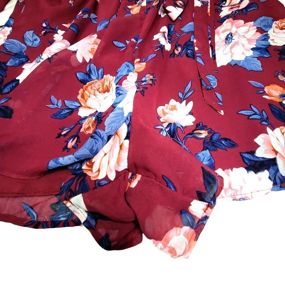Bailey Blue maroon floral butterfly sleeves shorts romper